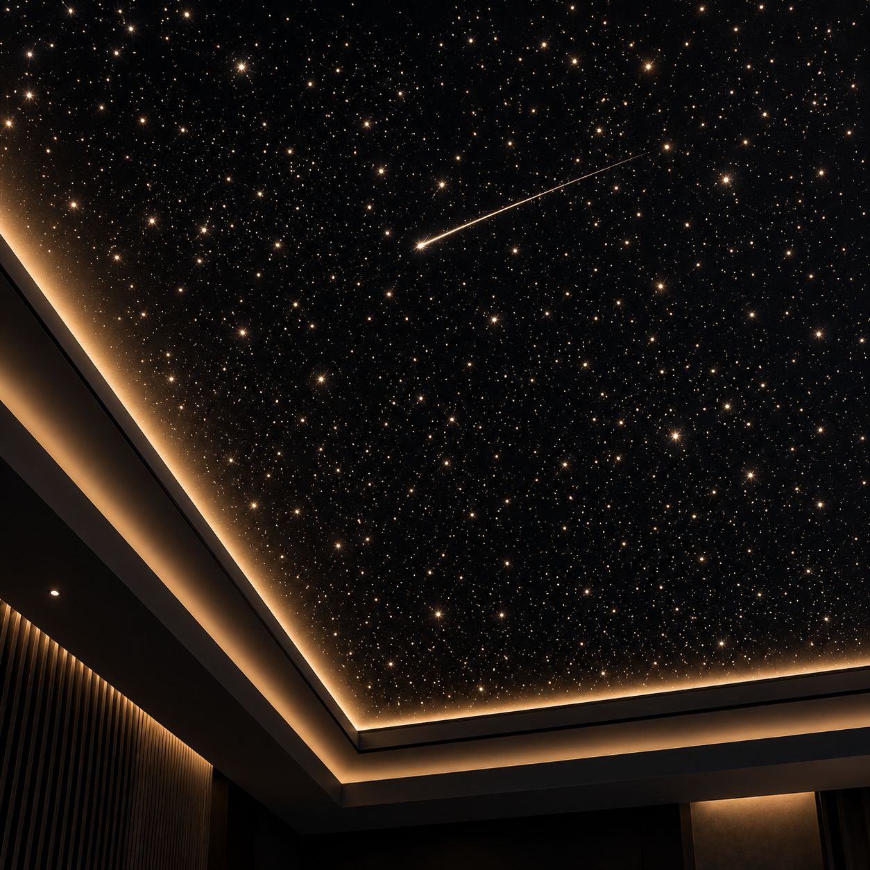 Close detail of warm fibre-optic ceiling stars