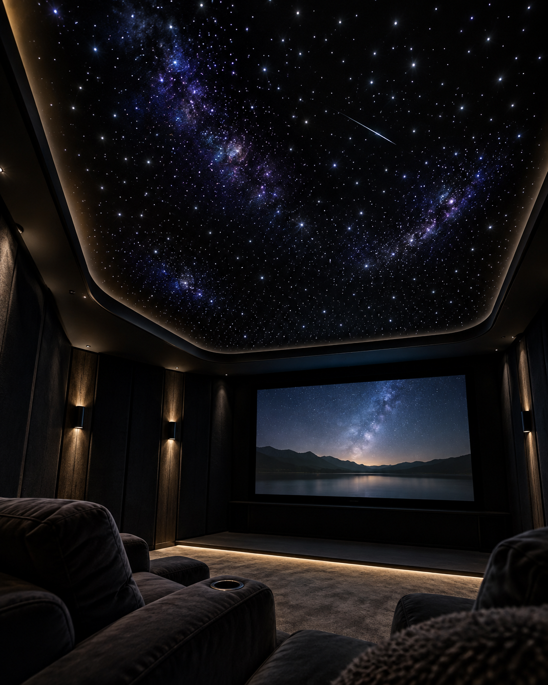 Home cinema with a fibre-optic star ceiling