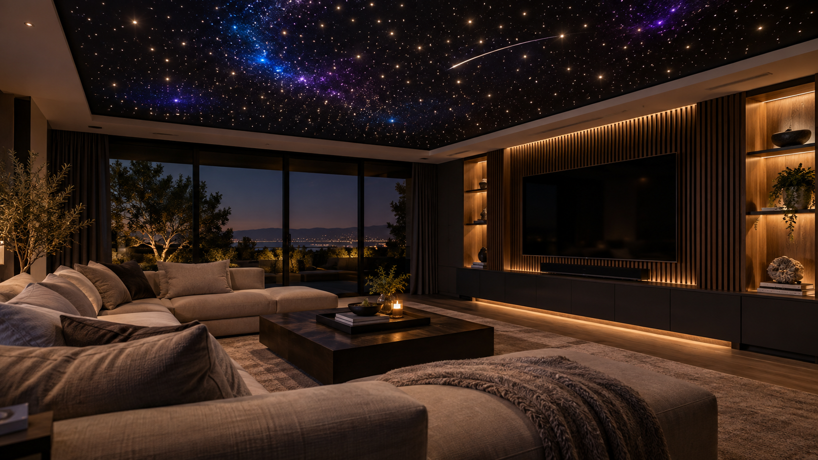 Luxury media lounge with RGB star ceiling
