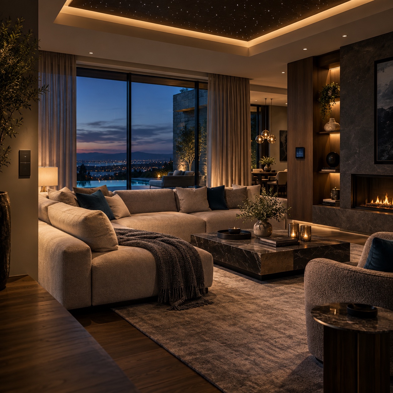Premium smart home with automated lighting, curtains and ceiling effects